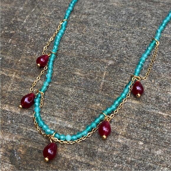 NEW Stone & Crystal Double-Strand Necklace - Picture 2 of 8